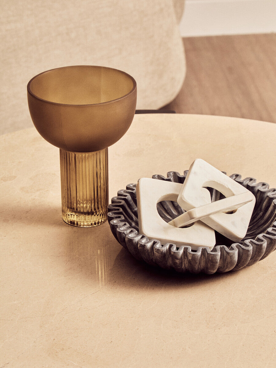 Orsina Palermo Round Cream Marble Coffee Table with Black Acacia Legs