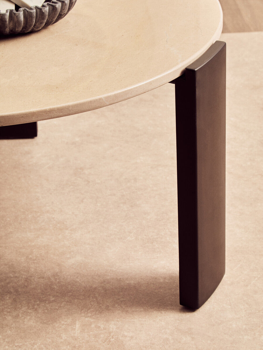 Orsina Palermo Round Cream Marble Coffee Table with Black Acacia Legs