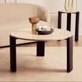 Orsina Palermo Round Cream Marble Coffee Table with Black Acacia Legs
