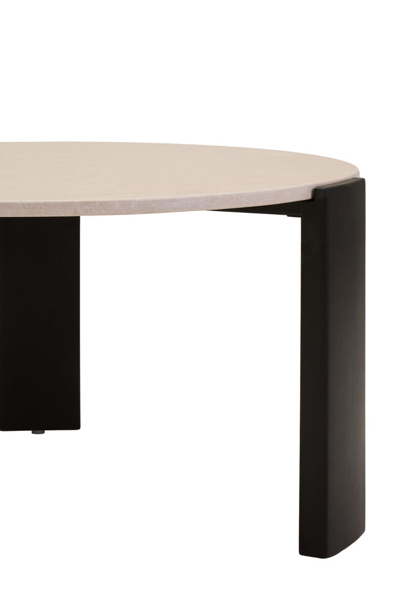 Orsina Palermo Round Cream Marble Coffee Table with Black Acacia Legs
