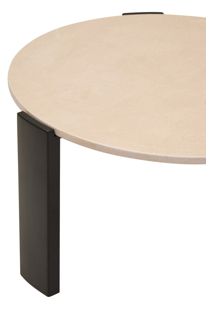 Orsina Palermo Round Cream Marble Coffee Table with Black Acacia Legs