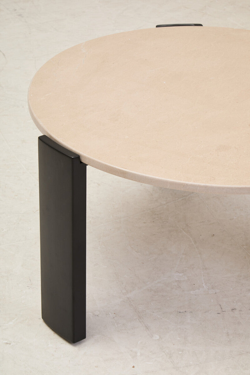 Orsina Palermo Round Cream Marble Coffee Table with Black Acacia Legs