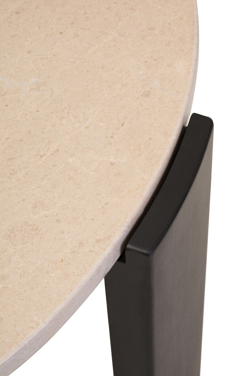 Orsina Palermo Round Cream Marble Coffee Table with Black Acacia Legs