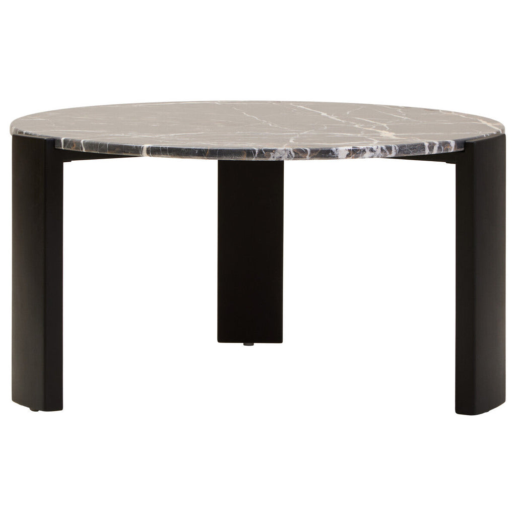 Orsina Palermo Round Black Marble Coffee Table with Acacia Legs