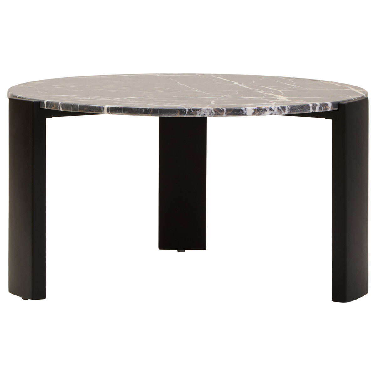 Orsina Palermo Round Black Marble Coffee Table with Acacia Legs