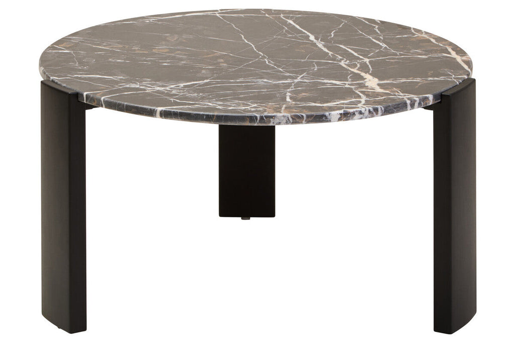 Orsina Palermo Round Black Marble Coffee Table with Acacia Legs