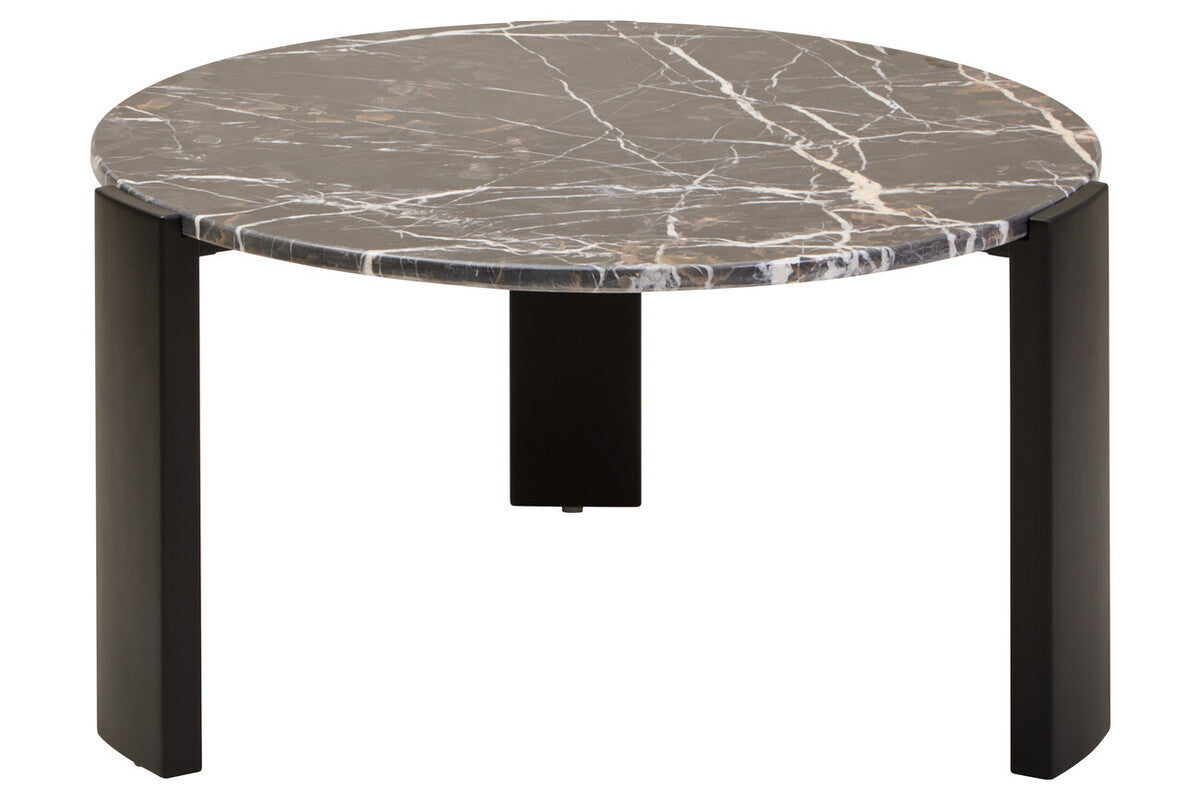 Orsina Palermo Round Black Marble Coffee Table with Acacia Legs