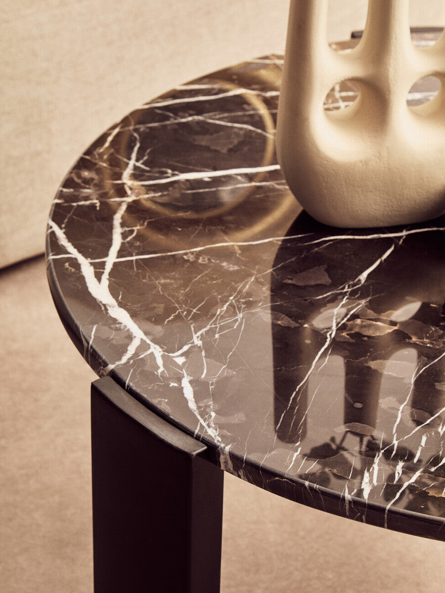 Orsina Palermo Round Black Marble Coffee Table with Acacia Legs