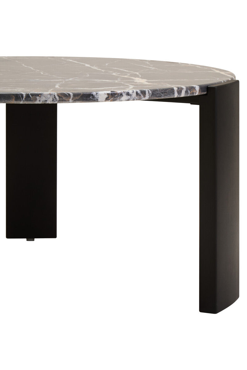 Orsina Palermo Round Black Marble Coffee Table with Acacia Legs