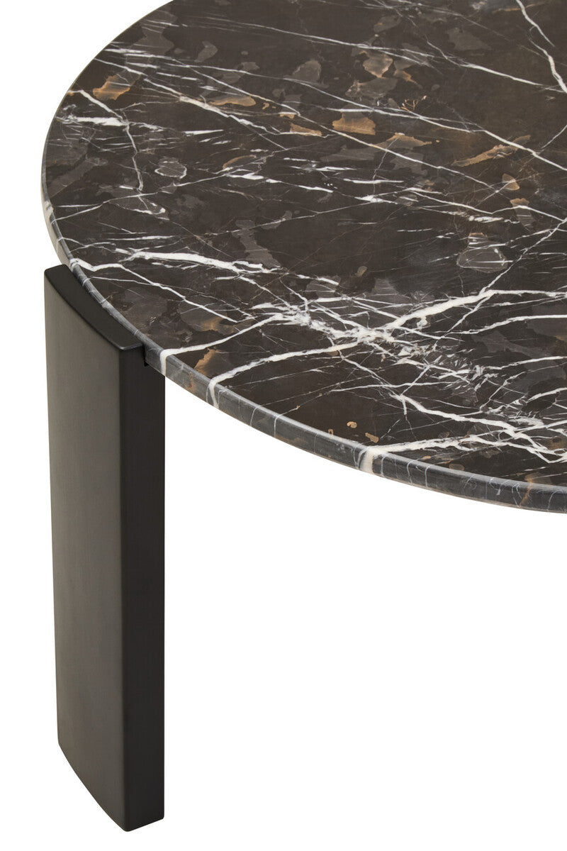 Orsina Palermo Round Black Marble Coffee Table with Acacia Legs