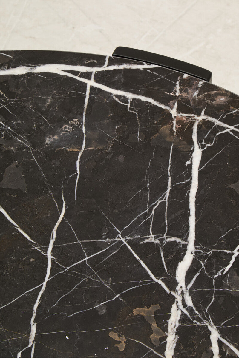 Orsina Palermo Round Black Marble Coffee Table with Acacia Legs