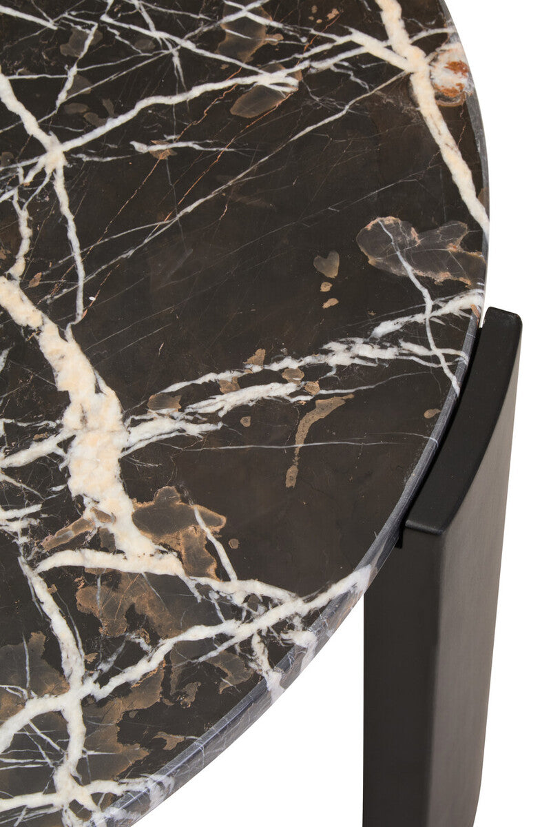 Orsina Palermo Round Black Marble Coffee Table with Acacia Legs