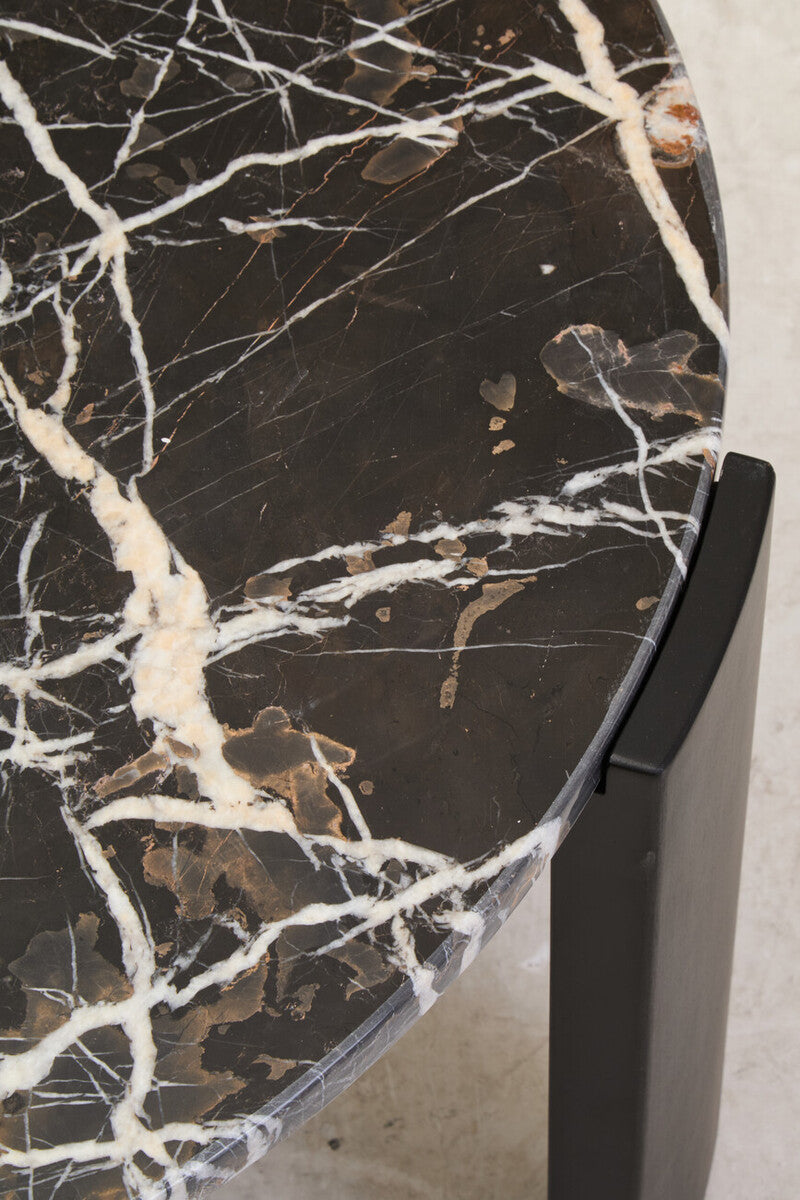Orsina Palermo Round Black Marble Coffee Table with Acacia Legs