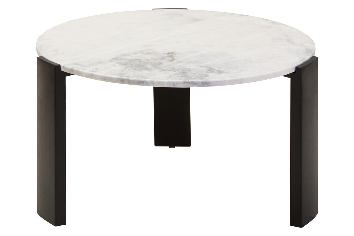 Orsina Palermo Large Round White Marble Coffee Table with Black Legs