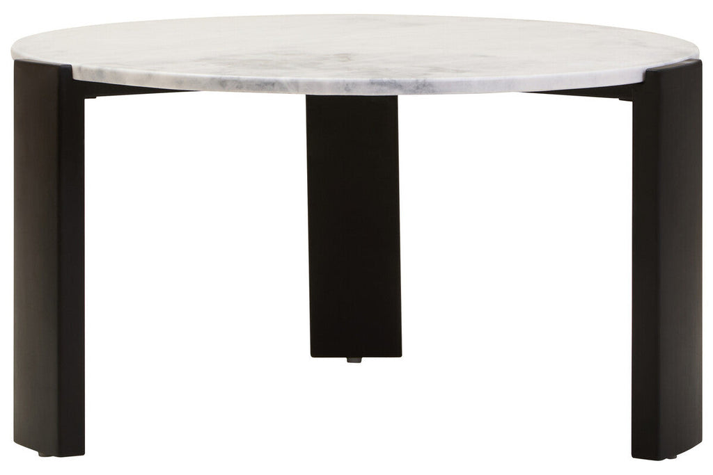 Orsina Palermo Large Round White Marble Coffee Table with Black Legs