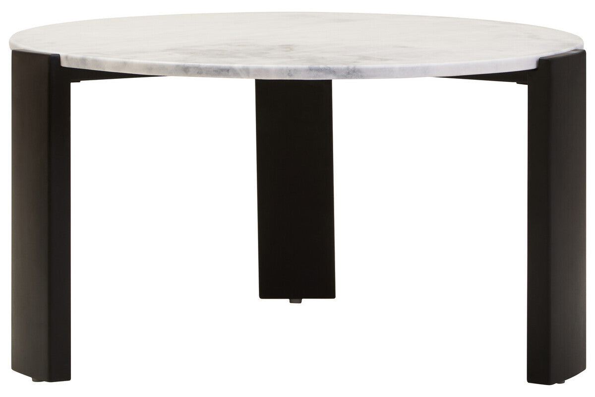 Orsina Palermo Large Round White Marble Coffee Table with Black Legs