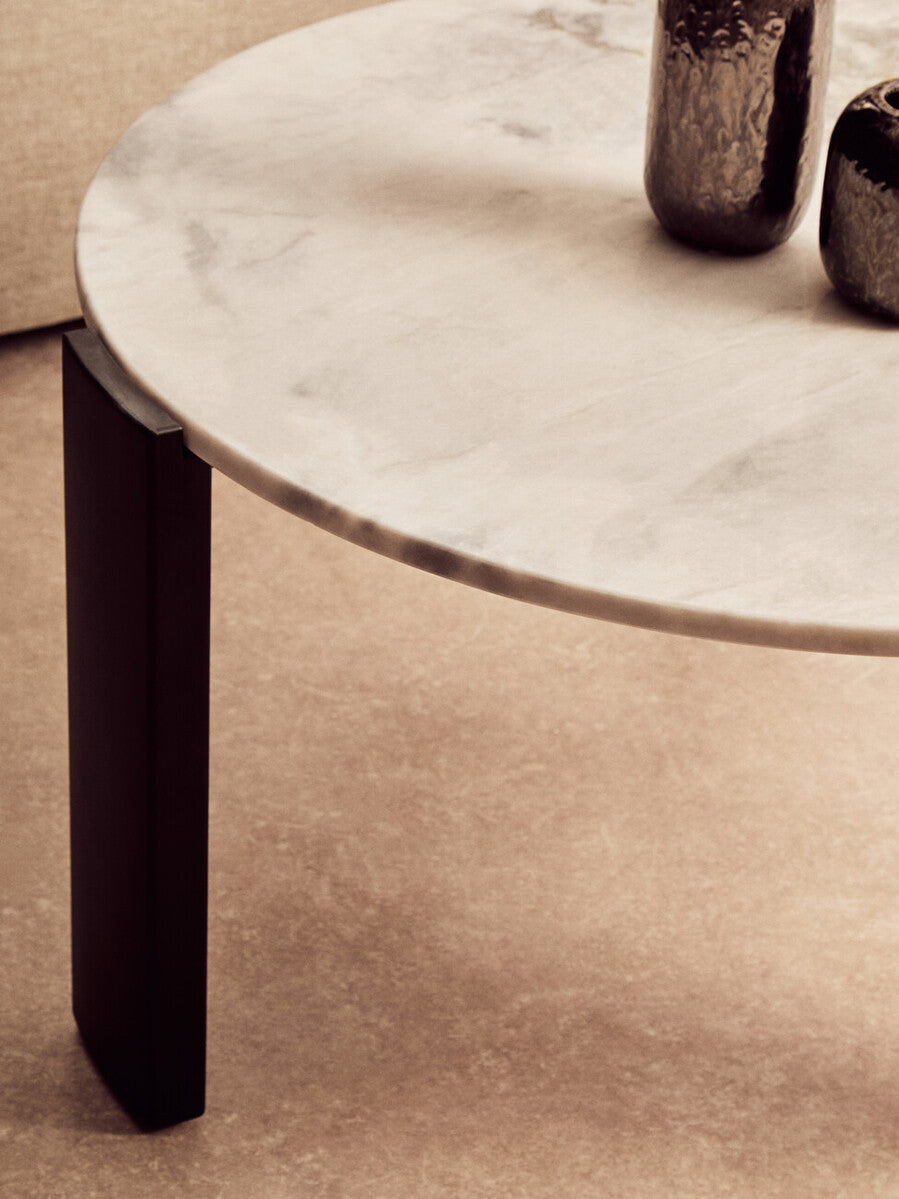 Orsina Palermo Large Round White Marble Coffee Table with Black Legs