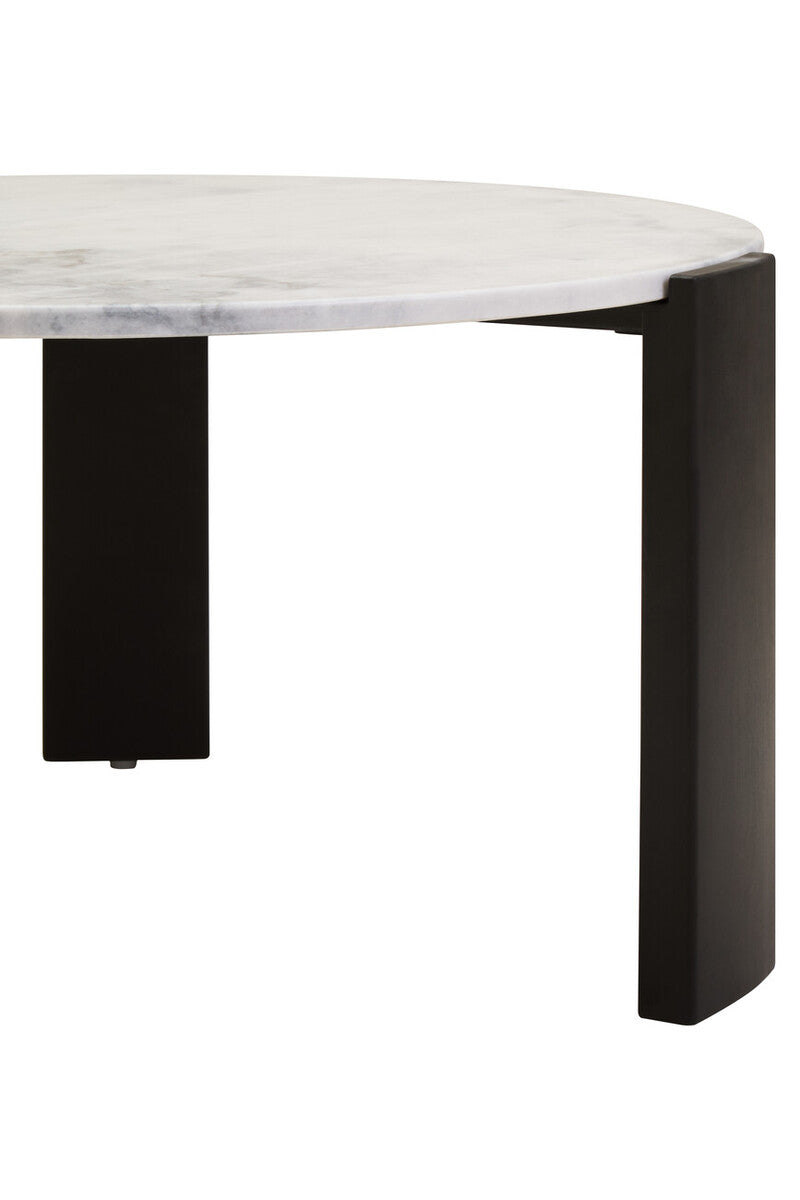 Orsina Palermo Large Round White Marble Coffee Table with Black Legs