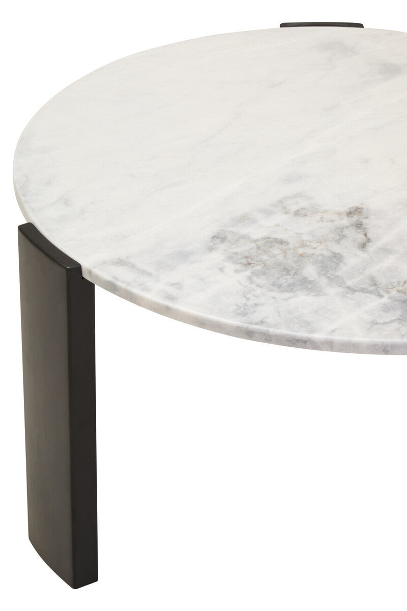 Orsina Palermo Large Round White Marble Coffee Table with Black Legs