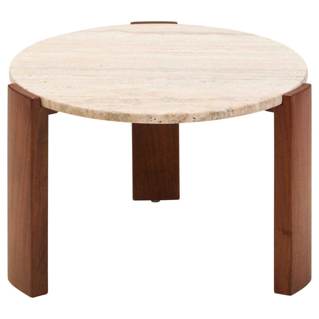Orsina Palermo Round Travertine Coffee Table – Small Acacia Wood Base