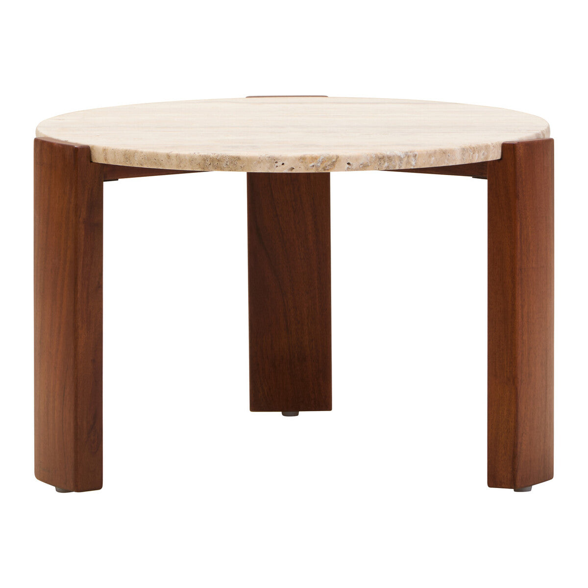Orsina Palermo Round Travertine Coffee Table – Small Acacia Wood Base
