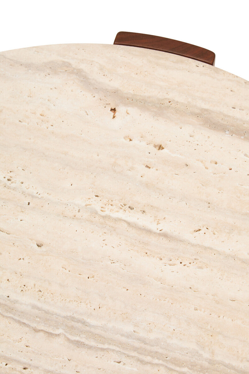 Orsina Palermo Round Travertine Coffee Table – Small Acacia Wood Base
