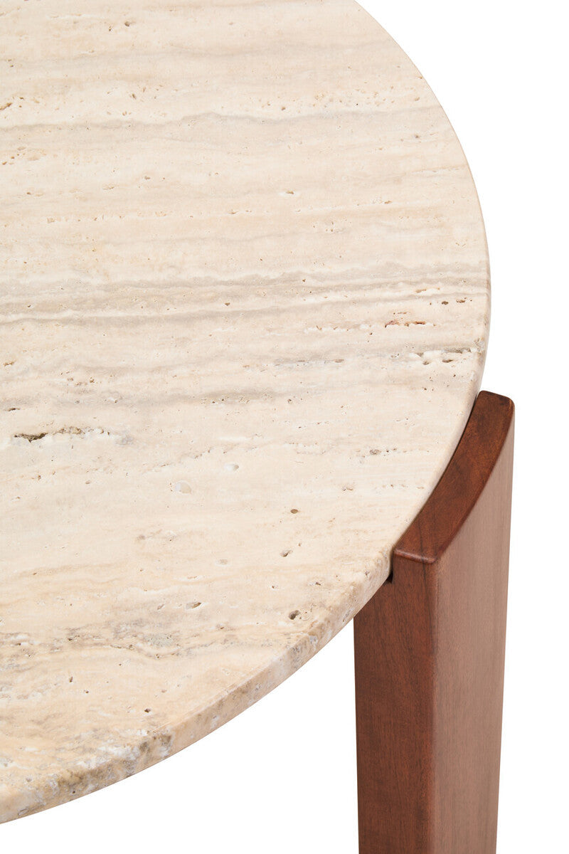 Orsina Palermo Round Travertine Coffee Table – Small Acacia Wood Base