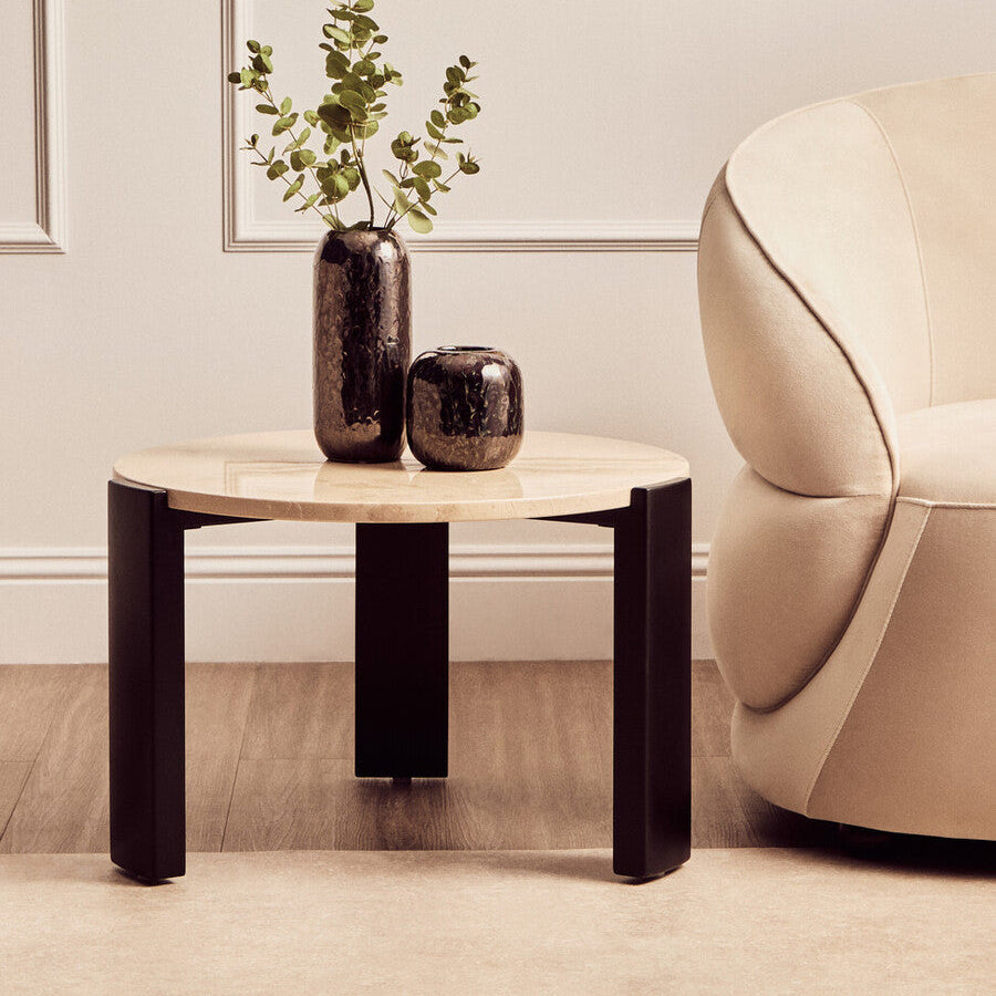 Orsina Palermo Round Cream Marble Coffee Table with Black Base