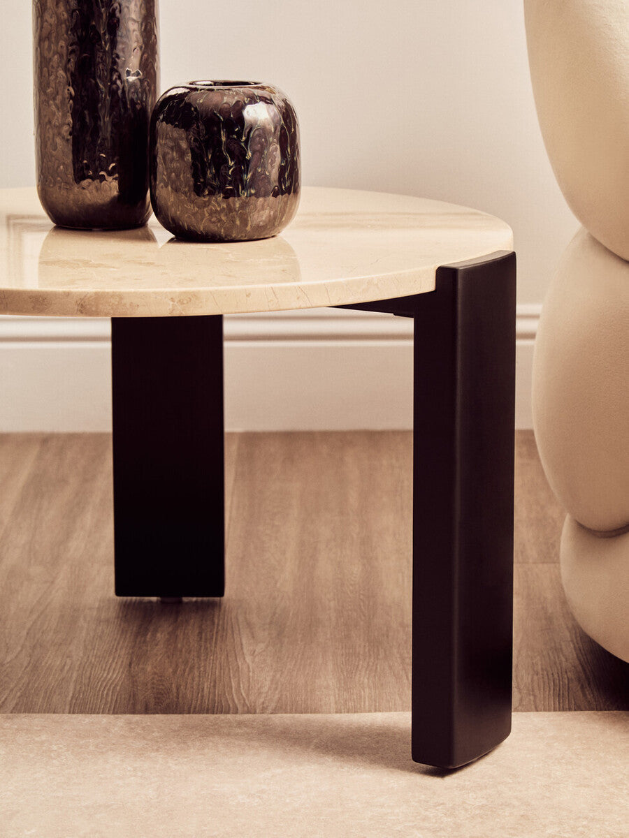 Orsina Palermo Round Cream Marble Coffee Table with Black Base