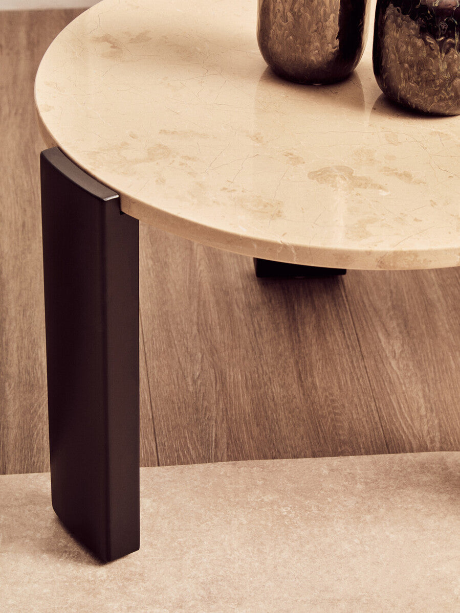 Orsina Palermo Round Cream Marble Coffee Table with Black Base