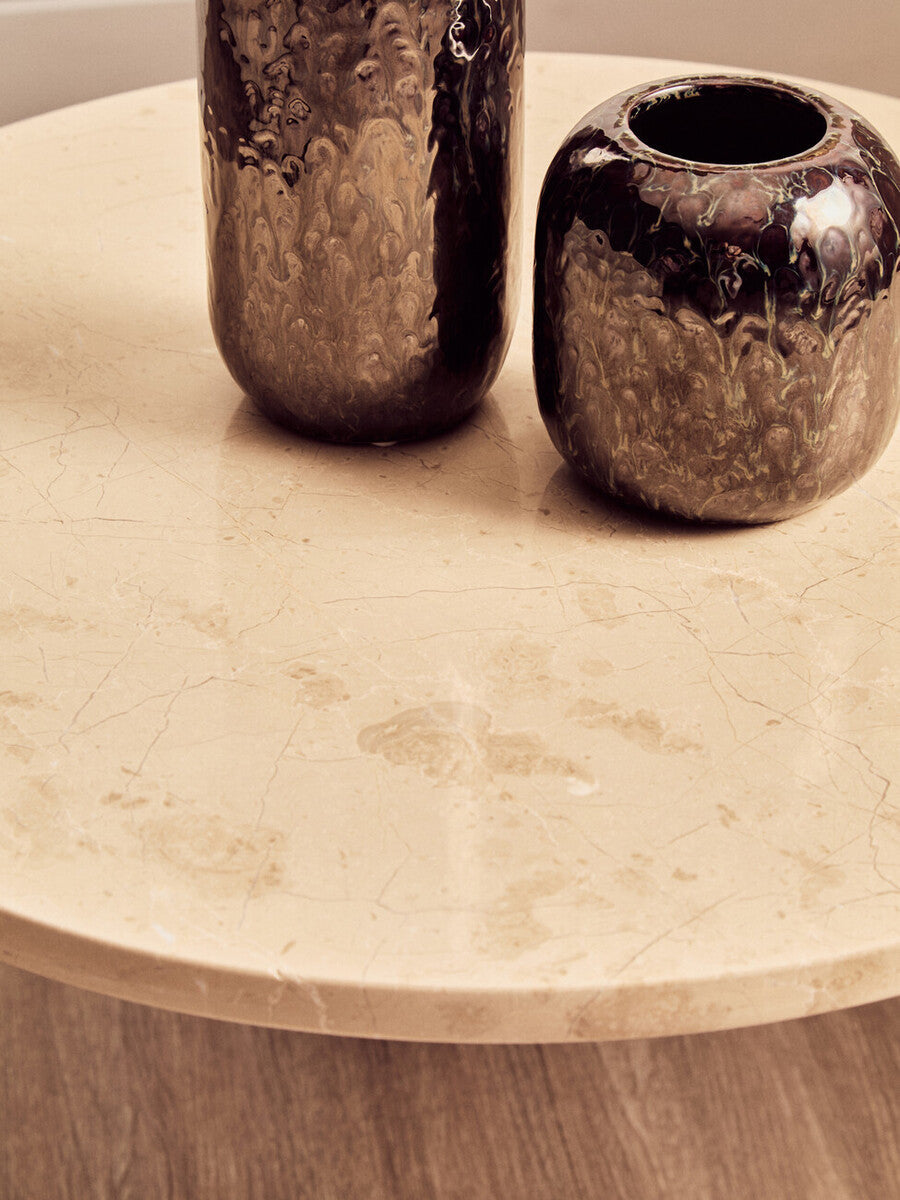 Orsina Palermo Round Cream Marble Coffee Table with Black Base