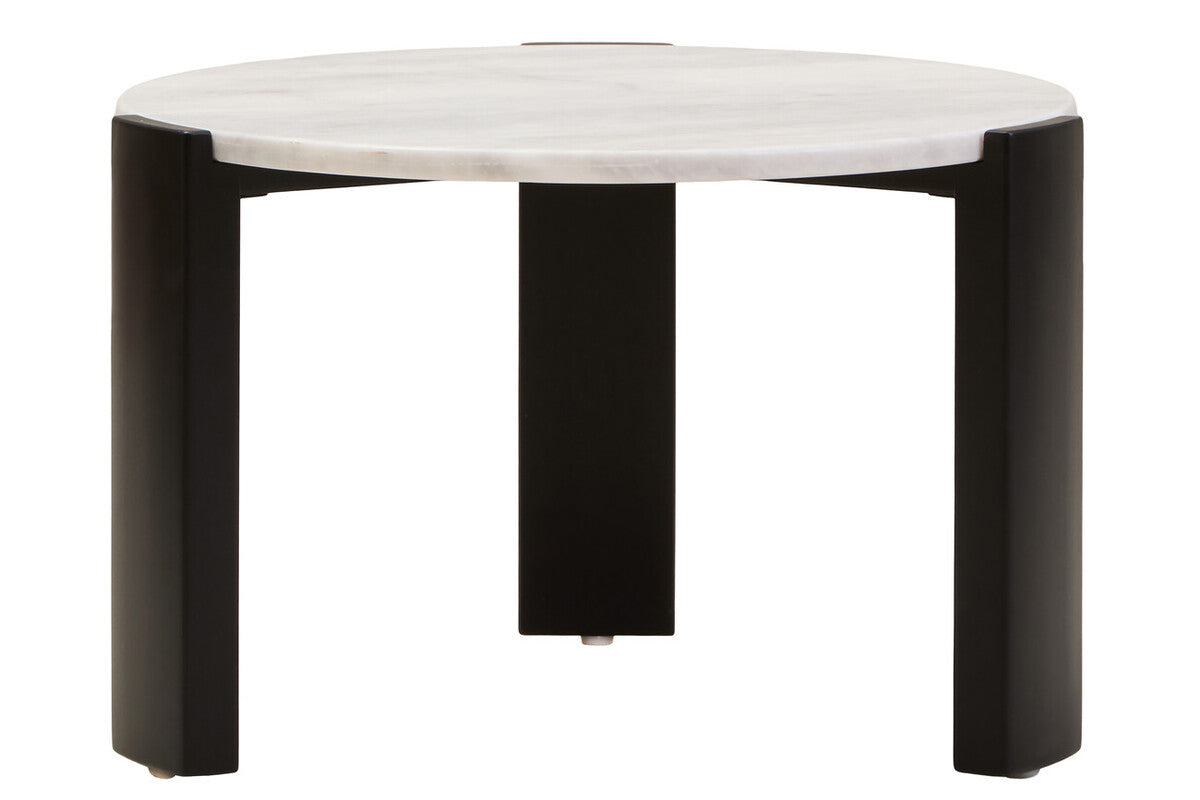 Orsina Palermo Round White Marble Coffee Table with Black Acacia Legs