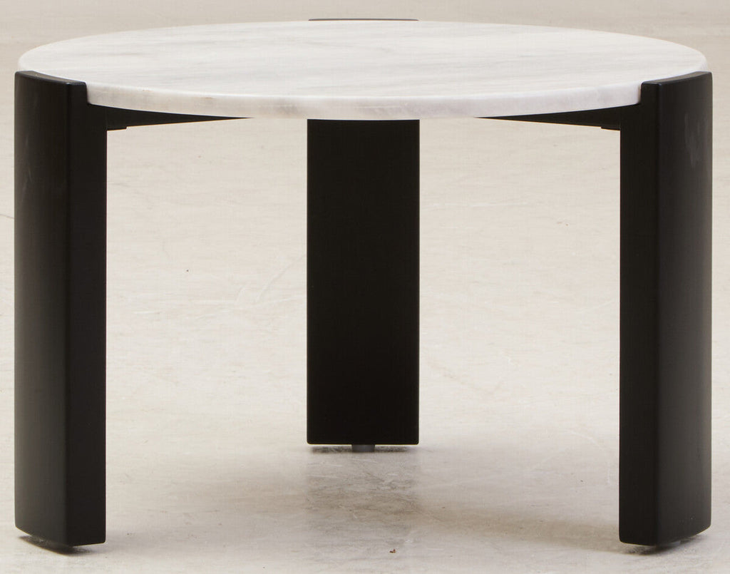 Orsina Palermo Round White Marble Coffee Table with Black Acacia Legs