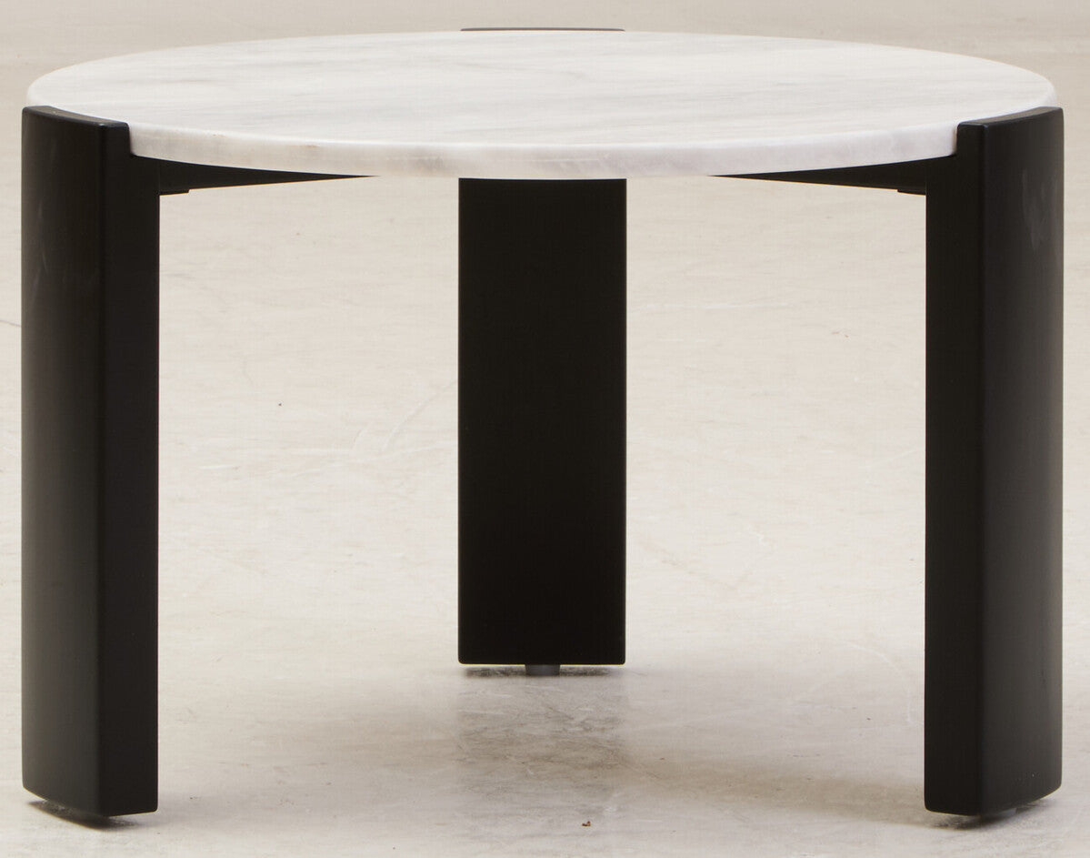 Orsina Palermo Round White Marble Coffee Table with Black Acacia Legs