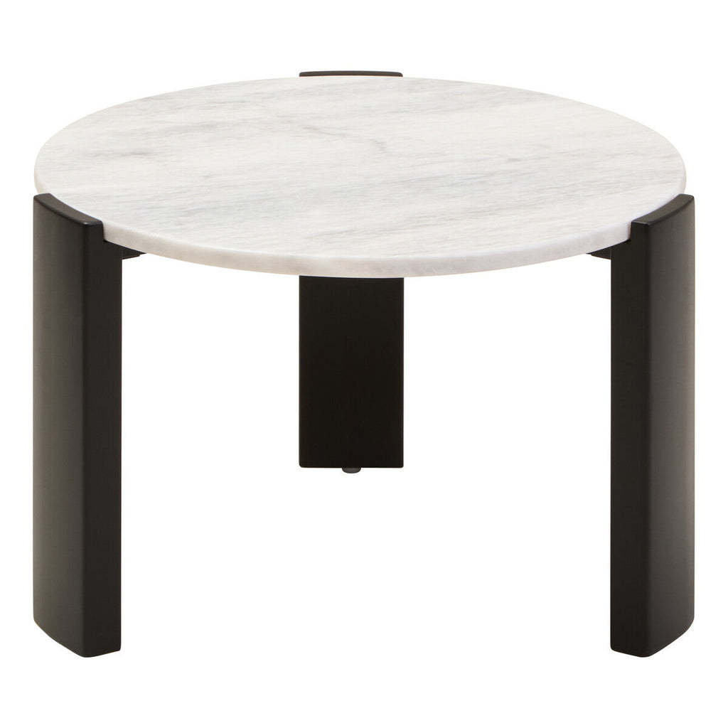 Orsina Palermo Round White Marble Coffee Table with Black Acacia Legs