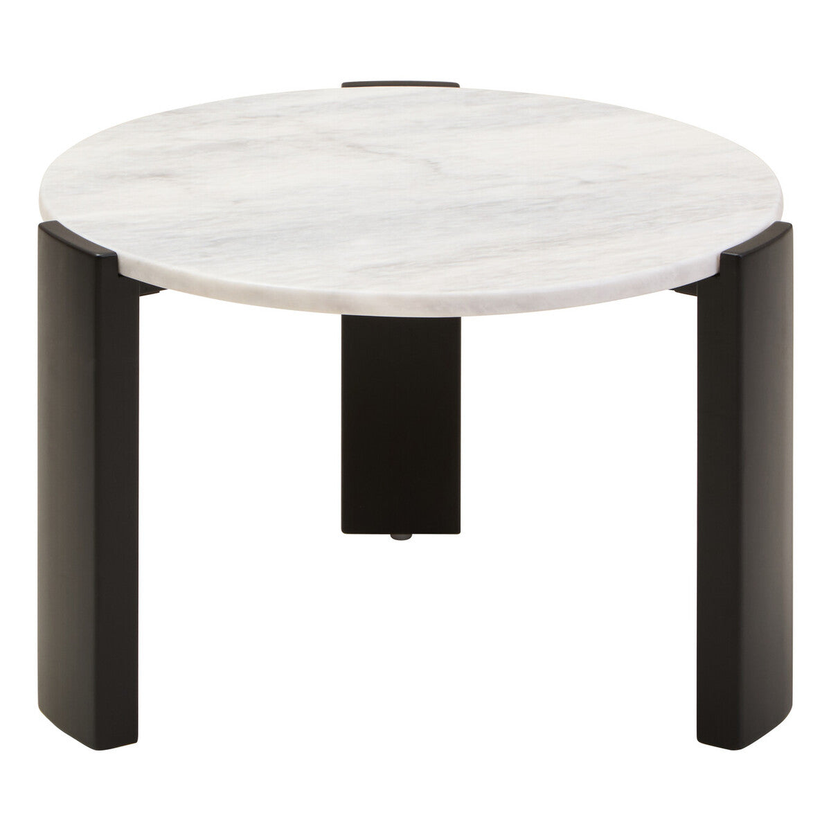 Orsina Palermo Round White Marble Coffee Table with Black Acacia Legs