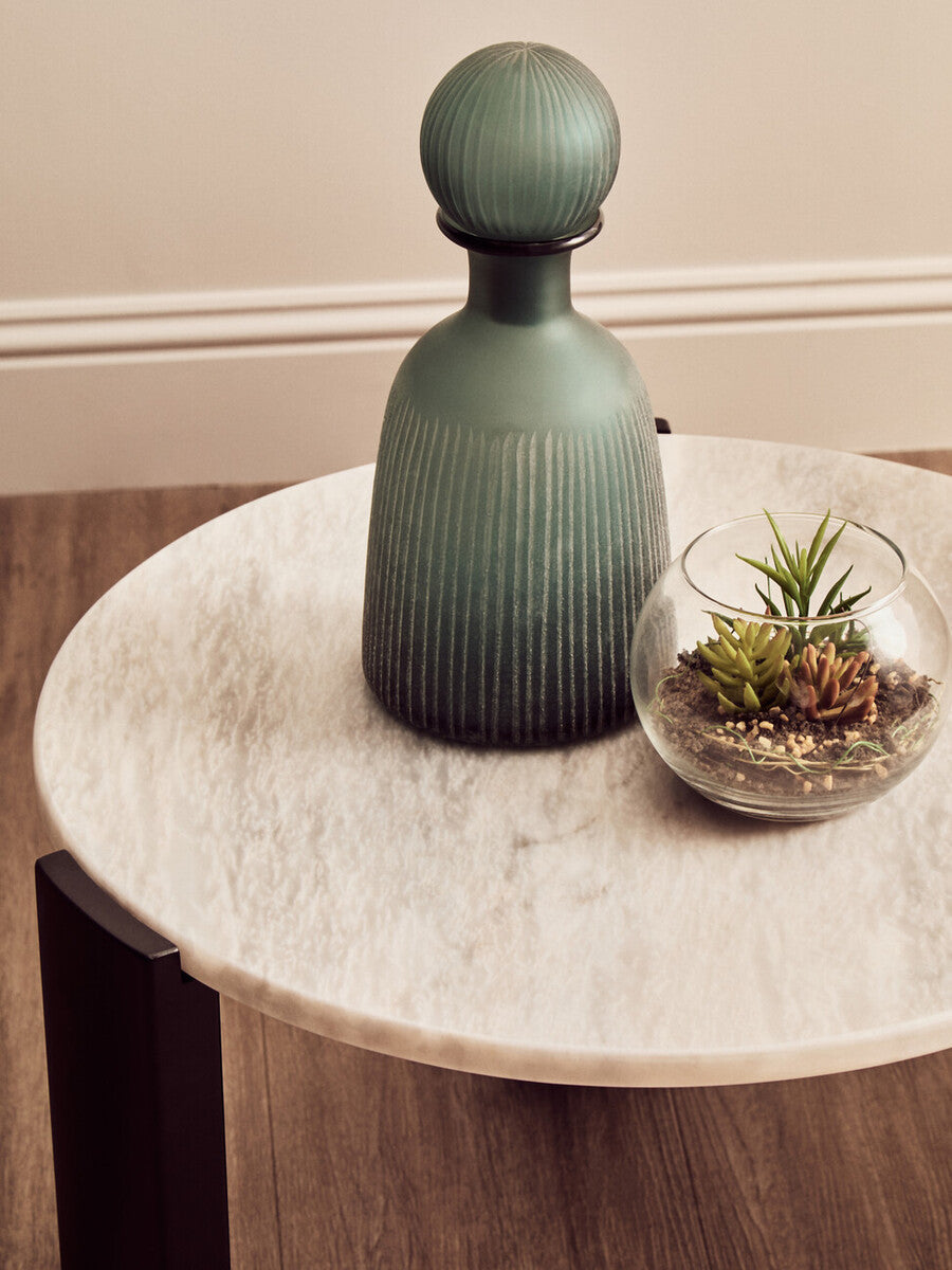 Orsina Palermo Round White Marble Coffee Table with Black Acacia Legs