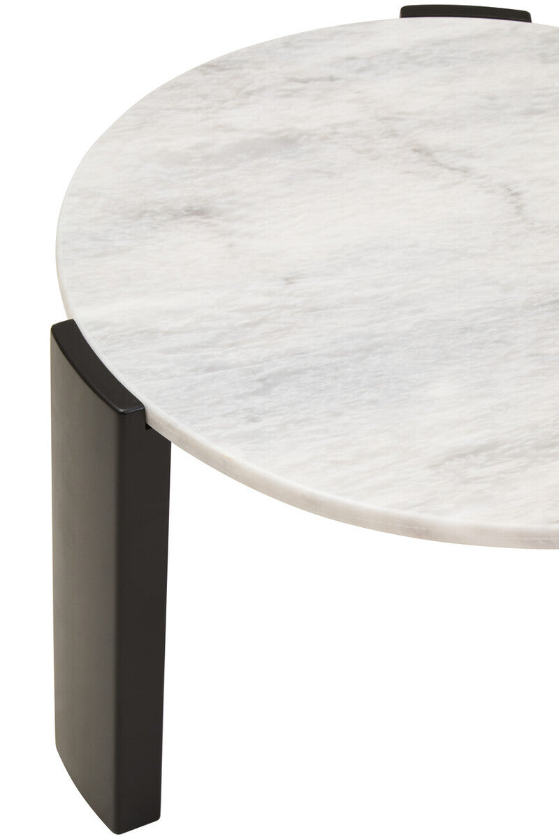Orsina Palermo Round White Marble Coffee Table with Black Acacia Legs
