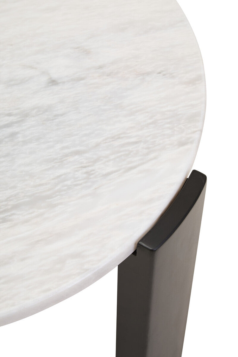 Orsina Palermo Round White Marble Coffee Table with Black Acacia Legs