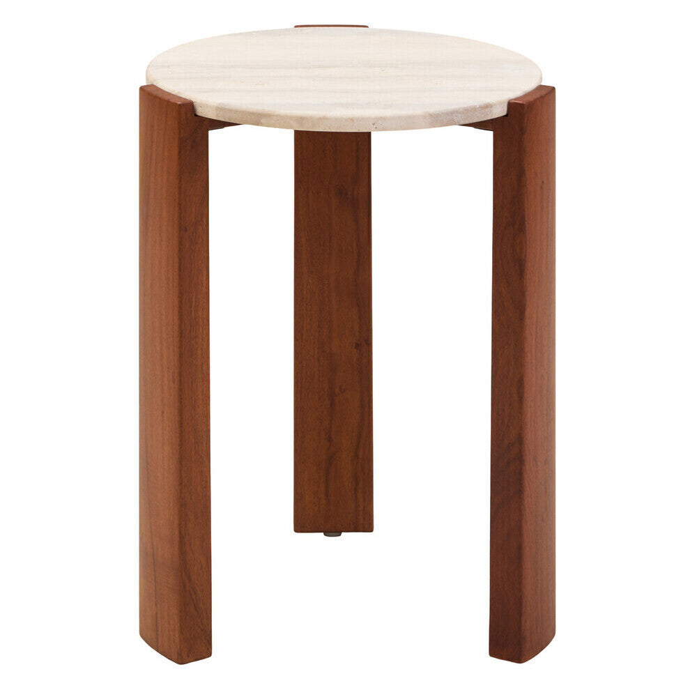 Orsina Palermo Round Travertine Side Table – Acacia Wood Base