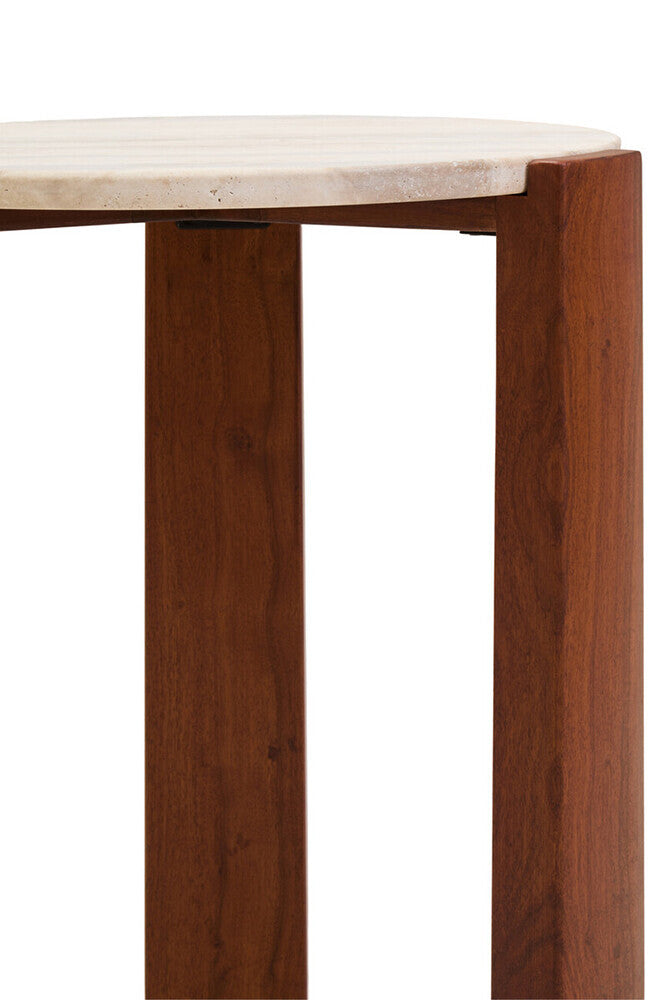 Orsina Palermo Round Travertine Side Table – Acacia Wood Base