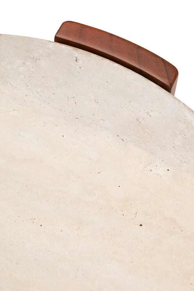 Orsina Palermo Round Travertine Side Table – Acacia Wood Base