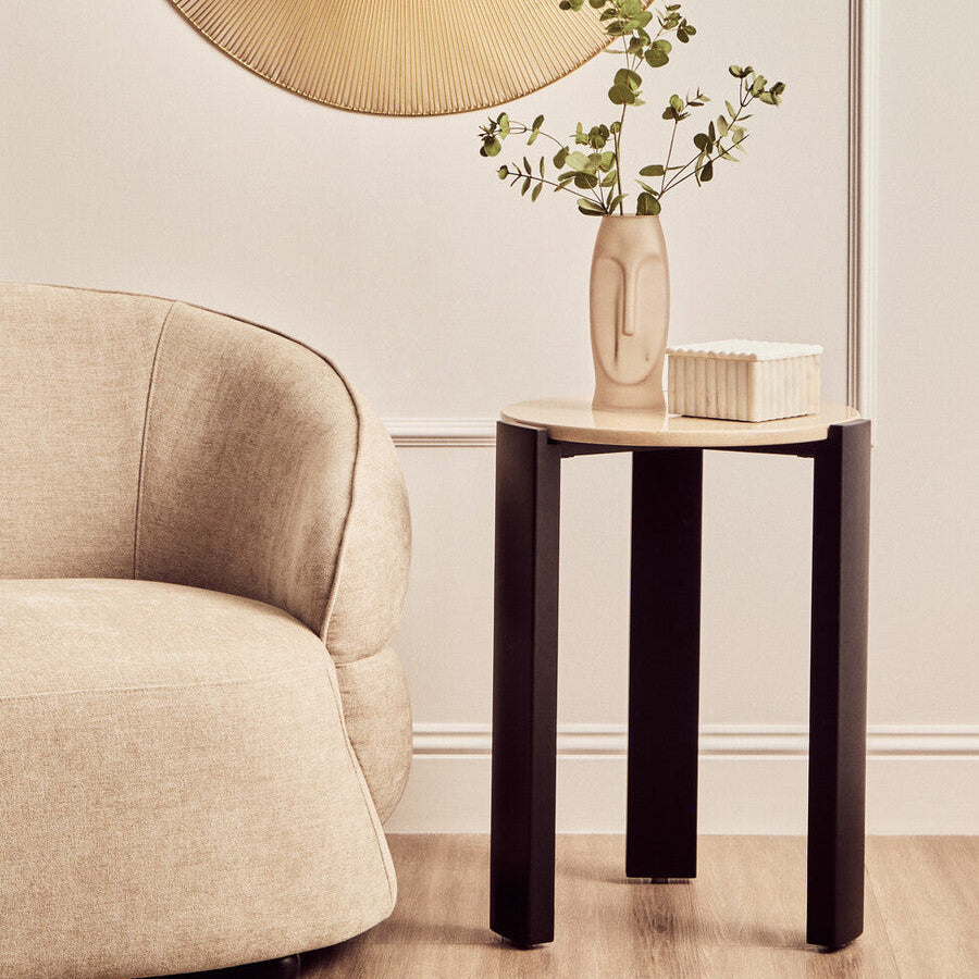 Orsina Palermo Round Side Table – Black & Cream Marble Top