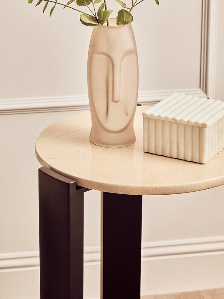 Orsina Palermo Round Side Table – Black & Cream Marble Top