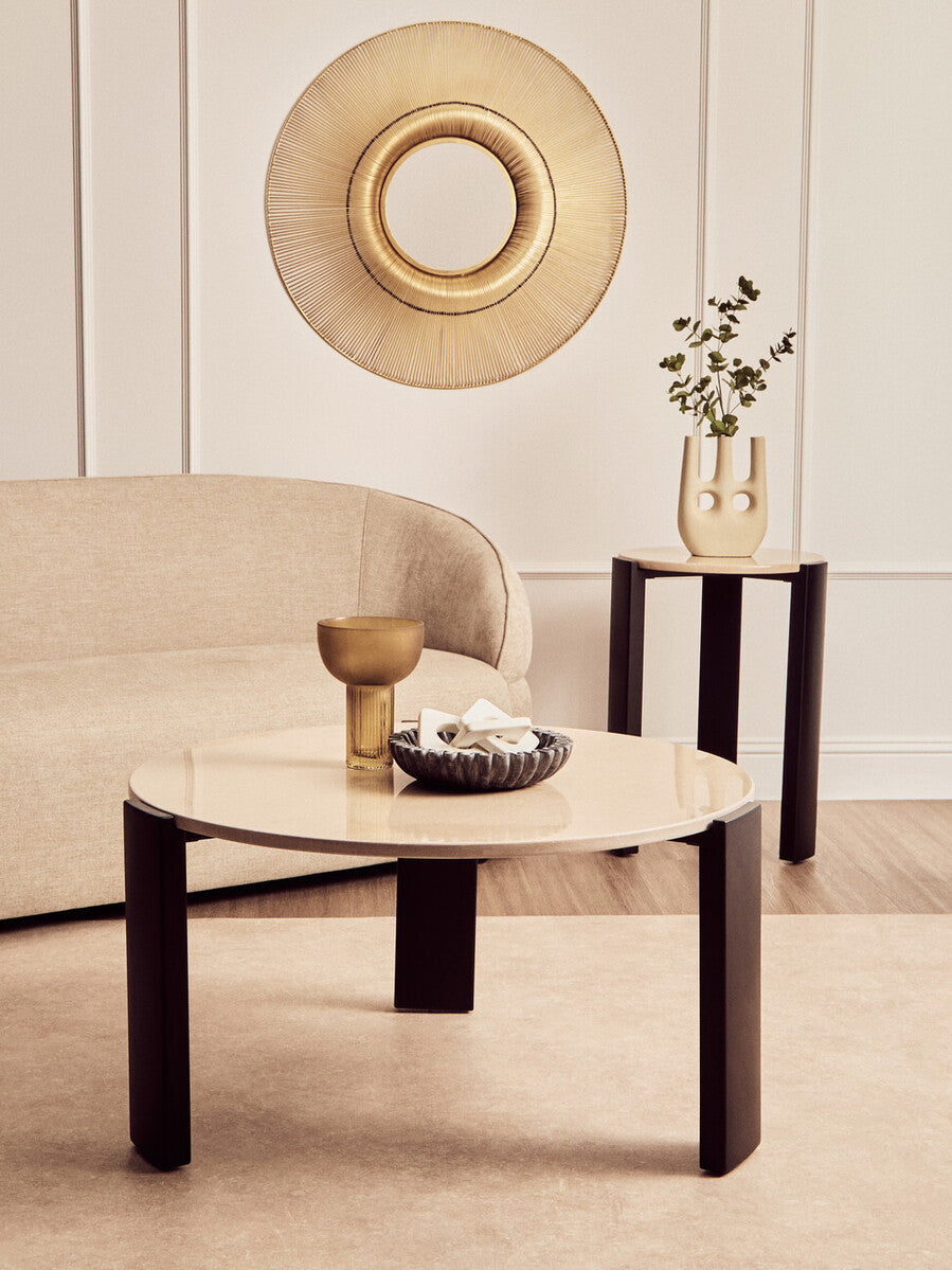 Orsina Palermo Round Side Table – Black & Cream Marble Top