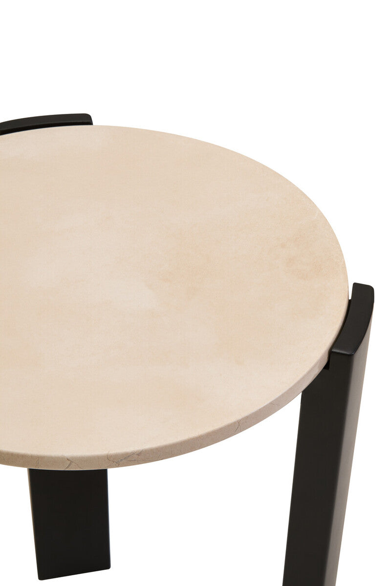 Orsina Palermo Round Side Table – Black & Cream Marble Top