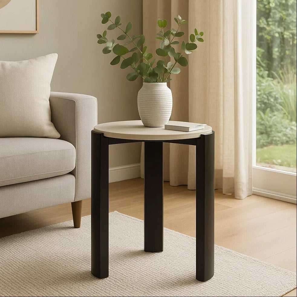 Orsina Palermo Round Side Table – Black & Cream Marble Top