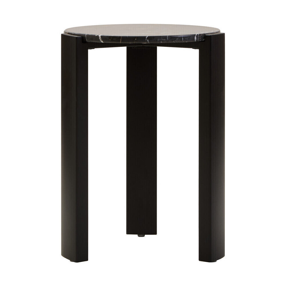 Orsina Palermo Round Black Marble Side Table with Acacia Wood Legs