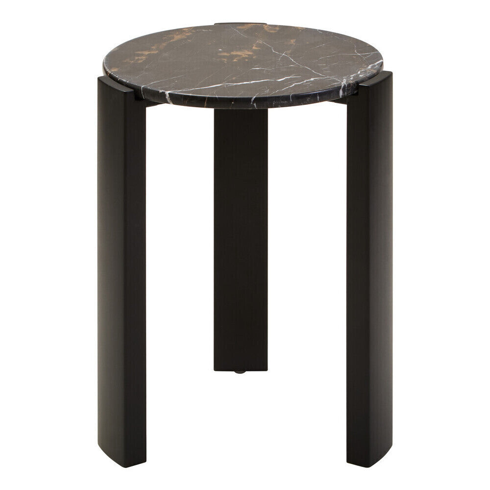 Orsina Palermo Round Black Marble Side Table with Acacia Wood Legs