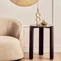 Orsina Palermo Round Black Marble Side Table with Acacia Wood Legs